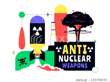 Anti Nuclear Weapons Protest Vector Illustration Featuring Global Peace, Disarmament Awareness, And Humanitarian Campaign Background Design 135740555