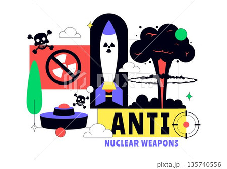 Anti Nuclear Weapons Protest Vector Illustration Featuring Global Peace, Disarmament Awareness, And Humanitarian Campaign Background Design 135740556