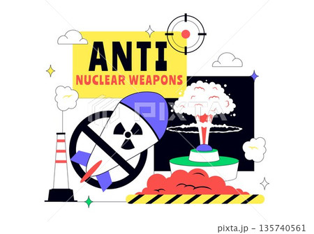 Anti Nuclear Weapons Protest Vector Illustration Featuring Global Peace, Disarmament Awareness, And Humanitarian Campaign Background Design 135740561