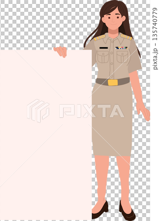 public information advertisement concept woman public servant holding blank poster space for text public information advertisement concept woman public servant holding blank poster space for text 135740779