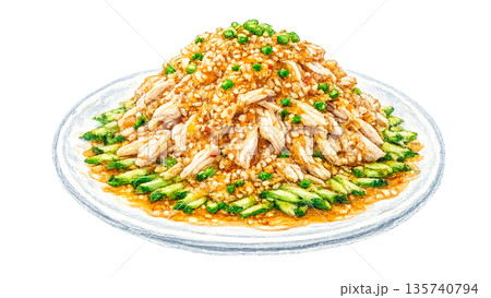 大盛棒々鶏 背景透過イラスト 大盛棒々鶏 背景透過イラスト 135740794