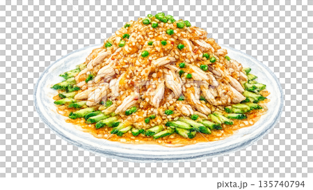 大盛棒々鶏 背景透過イラスト 大盛棒々鶏 背景透過イラスト 135740794