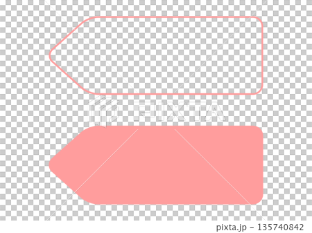 ピンク色の矢印型見出しフレーム・インデックスラベルセット・シンプルな左向き矢印セット・メッセージ枠 135740842