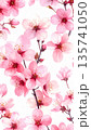 淡いピンクの桜が舞う水彩風の美しい春の花柄背景 135741050