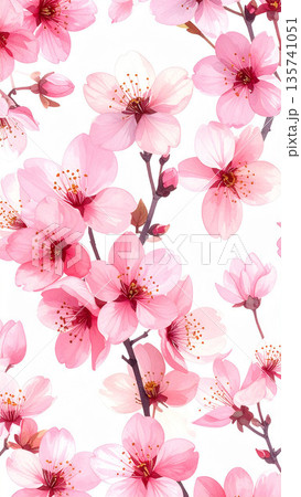 淡いピンクの桜が舞う水彩風の美しい春の花柄背景 淡いピンクの桜が舞う水彩風の美しい春の花柄背景 135741051