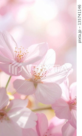 淡い光に包まれた桜の花びらが美しい春のマクロ写真 135741146