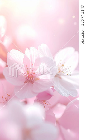 淡い光に包まれた桜の花びらが美しい春のマクロ写真 135741147