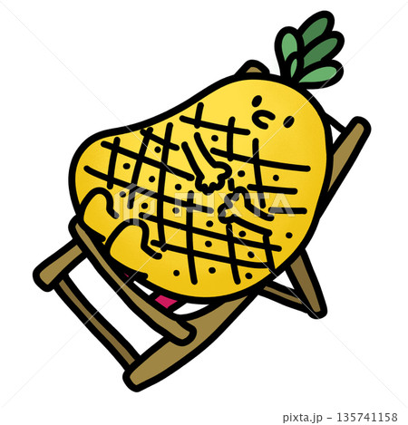 illustration of a cute pineapple cartoon at beach 135741158