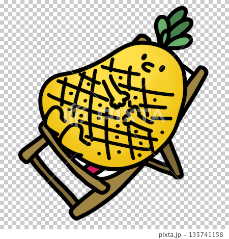 illustration of a cute pineapple cartoon at beach 135741158
