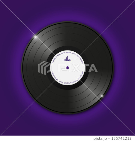 Shiny realistic vinyl record on purple background. Vector illustration 135741212