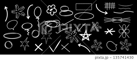 Playful Hand-Drawn Doodles and Abstract Shapes for Creative Design and Decoration. Playful Hand-Drawn Doodles and Abstract Shapes for Creative Design and Decoration. 135741430