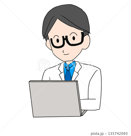 パソコン作業をする男性医師のイラスト パソコン作業をする男性医師のイラスト 135742093