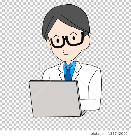 パソコン作業をする男性医師のイラスト パソコン作業をする男性医師のイラスト 135742093