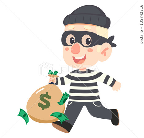 Cartoon Thief Running With Money Bag Cartoon Thief Running With Money Bag 135742216