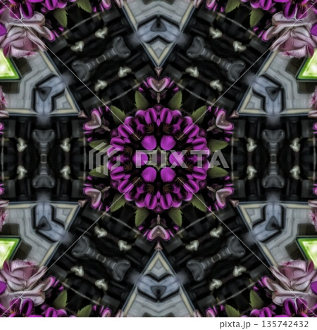 Pattern features mixed floral motifs in rich red, purple, pink, violet, and magenta tones, forming a vibrant and harmonious layered composition with elegant floral detail 135742432