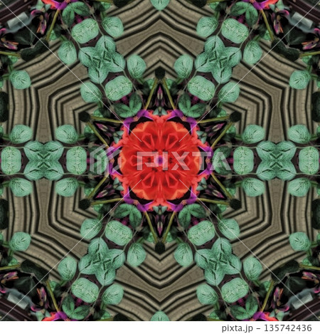 Pattern features mixed floral motifs in rich red, purple, pink, violet, and magenta tones, forming a vibrant and harmonious layered composition with elegant floral detail 135742436