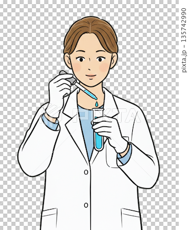 実験をしている正面からの女性のイラスト 135742990