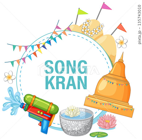 Songkran Festival Vector Illustration with Water Gun and Sand Pagoda Songkran Festival Vector Illustration with Water Gun and Sand Pagoda 135743010