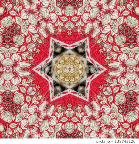 Mixed embroidery style design that combines traditional needlework from India, Pakistan, Turkey, Iran, and Africa, blending intricate stitches and cultural motifs into a unified textile design 135743126