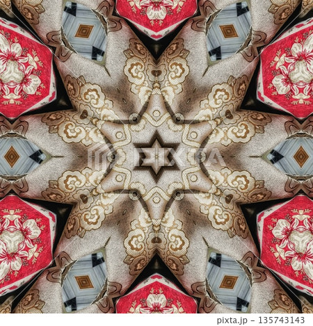 Mixed embroidery style design that combines traditional needlework from India, Pakistan, Turkey, Iran, and Africa, blending intricate stitches and cultural motifs into a unified textile design 135743143