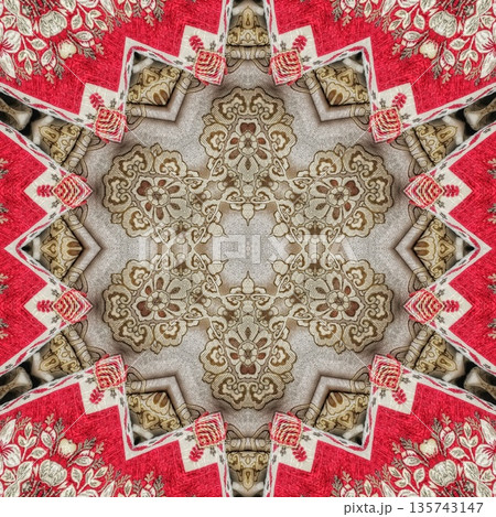 Mixed embroidery style design that combines traditional needlework from India, Pakistan, Turkey, Iran, and Africa, blending intricate stitches and cultural motifs into a unified textile design Mixed embroidery style design that combines traditional needlework from India, Pakistan, Turkey, Iran, and Africa, blending intricate stitches and cultural motifs into a unified textile design 135743147