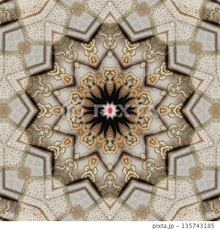 Mixed embroidery style design that combines traditional needlework from India, Pakistan, Turkey, Iran, and Africa, blending intricate stitches and cultural motifs into a unified textile design 135743185