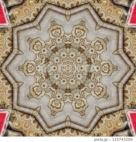 Mixed embroidery style design that combines traditional needlework from India, Pakistan, Turkey, Iran, and Africa, blending intricate stitches and cultural motifs into a unified textile design 135743200