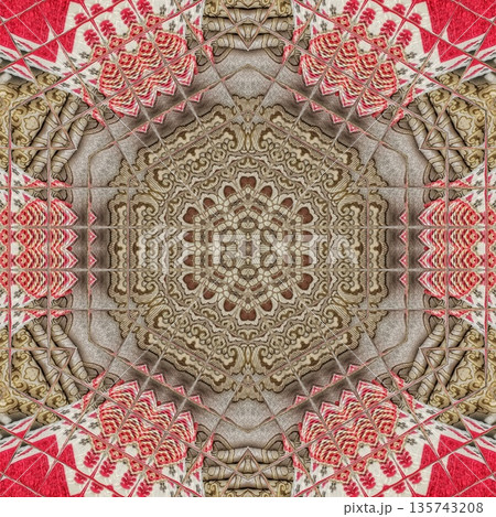 Mixed embroidery style design that combines traditional needlework from India, Pakistan, Turkey, Iran, and Africa, blending intricate stitches and cultural motifs into a unified textile design 135743208