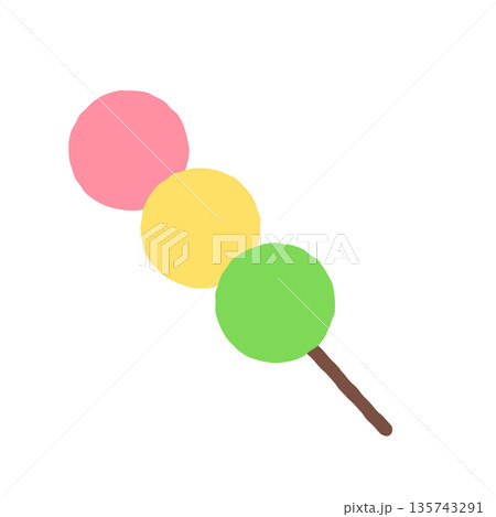 串に刺さった三色団子のシンプルなイラスト 135743291