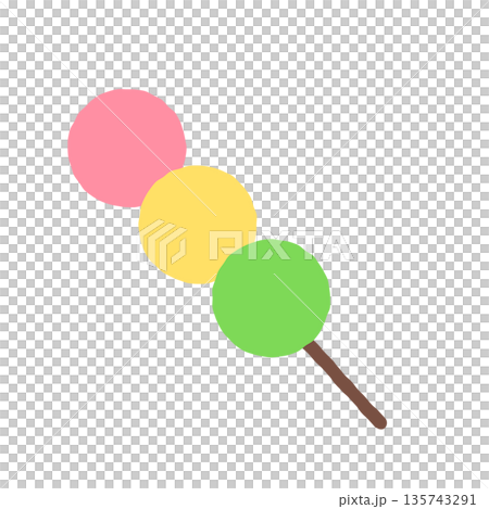 串に刺さった三色団子のシンプルなイラスト 135743291