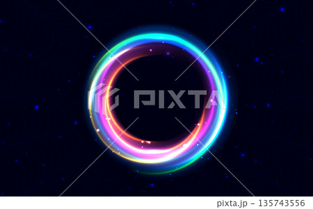 Neon ring multicolor glowing on drak background. Futuristic magic lighting effect. Neon ring multicolor glowing on drak background. Futuristic magic lighting effect. 135743556