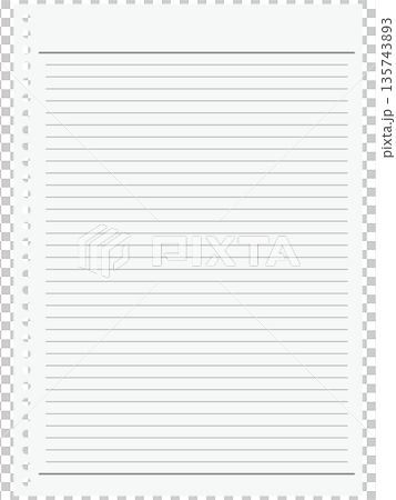 Illustration of a single piece of lined, 30-hole, 35-line loose-leaf paper (white) Illustration of a single piece of lined, 30-hole, 35-line loose-leaf paper (white) 135743893