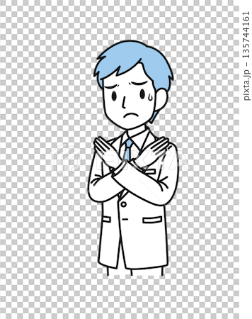 バツ印のポースをする白衣姿の医療関係者の男性のイラスト素材 バツ印のポースをする白衣姿の医療関係者の男性のイラスト素材 135744161