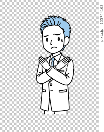 Illustration material of a male medical professional in a white coat making a cross sign pose 135744162
