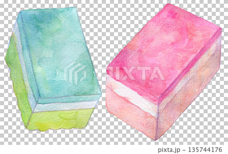 水彩イラスト 手描き 食器用のスポンジ 水彩イラスト 手描き 食器用のスポンジ 135744176