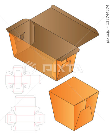 Food Pail Box Packaging Mockup with dieline Template 135744374