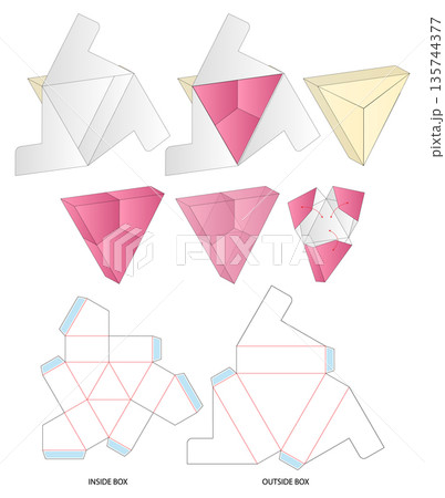 triangle box  Packaging Mockup with dieline Template 135744377