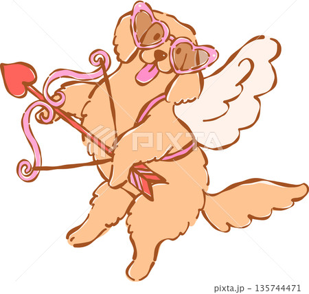 Whimsical golden retriever valentine dog Cupid  with Heart Sunglasses hand drawn 135744471