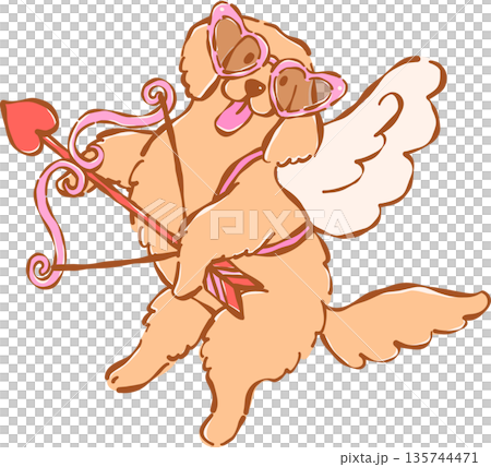 Whimsical golden retriever valentine dog Cupid  with Heart Sunglasses hand drawn 135744471