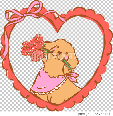 Whimsical Golden Retriever Valentine Dog Holding Flowers in Heart Frame Illustration Hand Drawn Whimsical Golden Retriever Valentine Dog Holding Flowers in Heart Frame Illustration Hand Drawn 135744481