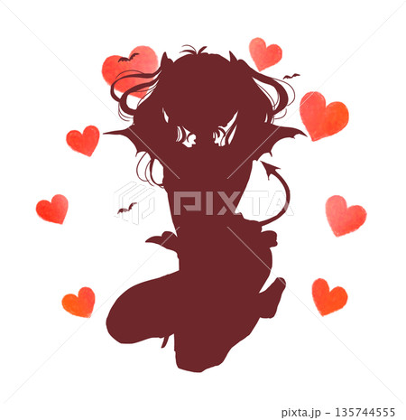 小悪魔風の女性　ハート　シルエット 135744555