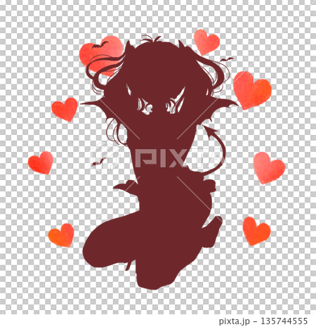 小悪魔風の女性　ハート　シルエット 135744555