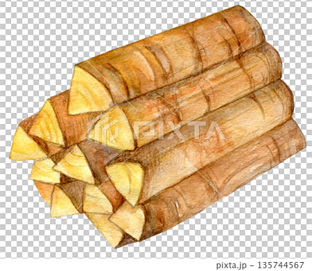 水彩イラスト　手描き　木材 135744567