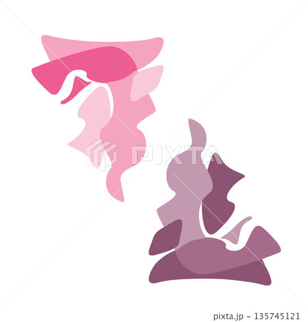 Duo-toned pink and purple forms blending into fluid rhythmic harmony, burning fire flames or flowing liquid. Vector shapes for feminine product lines, artistic posters, or modern lifestyle branding. 135745121