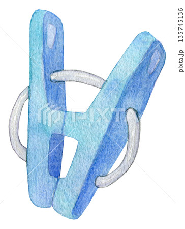 水彩イラスト 手描き ブルーの洗濯バサミ 水彩イラスト 手描き ブルーの洗濯バサミ 135745136
