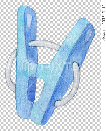水彩イラスト 手描き ブルーの洗濯バサミ 水彩イラスト 手描き ブルーの洗濯バサミ 135745136