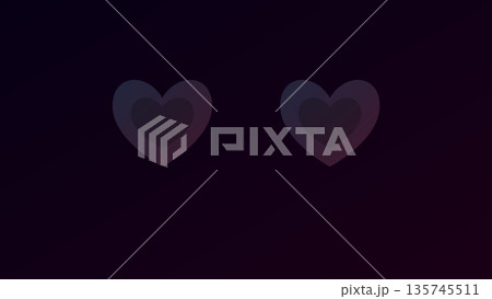 Twin heart shapes with faint glow hover next to each other on dark backdrop evoking gentle affection, dual emotion, and minimalist love symbolism. 135745511
