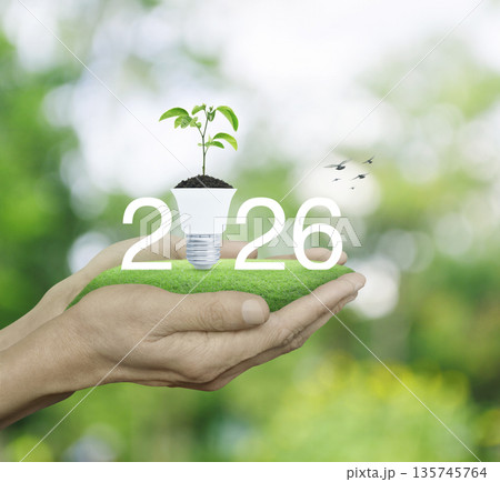 Happy new year 2026 green ecology and saving energy concept 135745764