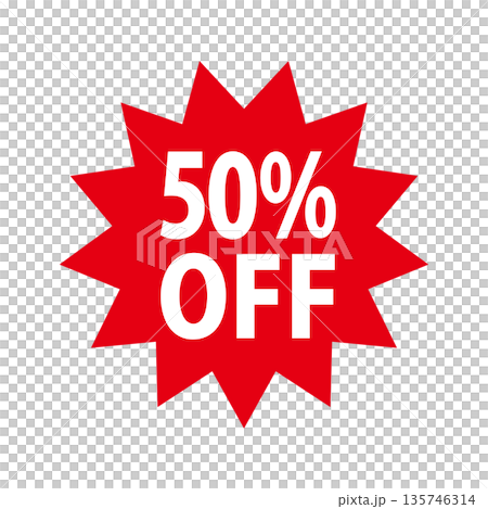 50%OFFの値引きイラスト 50%OFFの値引きイラスト 135746314