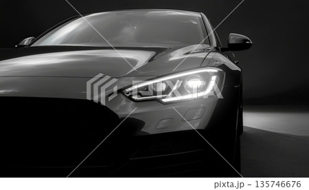 《AI画像》黒バックに一部だけ見える車 《AI画像》黒バックに一部だけ見える車 135746676